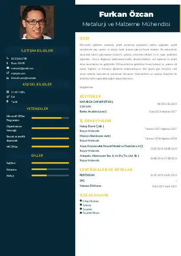 Metalürji Ve Malzeme Mühendisliği Cv Örnekleri cv indir